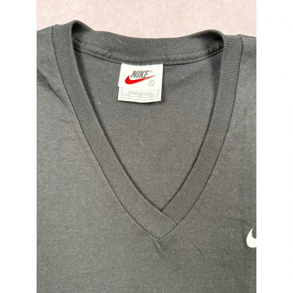 VTG Nike V-Neck Sleeveless Shirt Mens S Black Made in USA Swoosh Logo Gym 90s